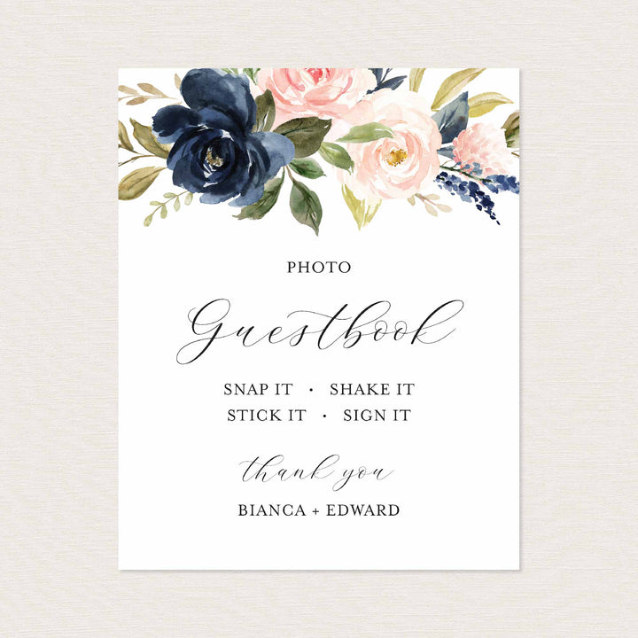 Navy Blush Wedding Guestbook Sign Printable