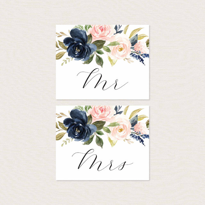 Navy Blush Mr and Mrs Chair Sign Printable