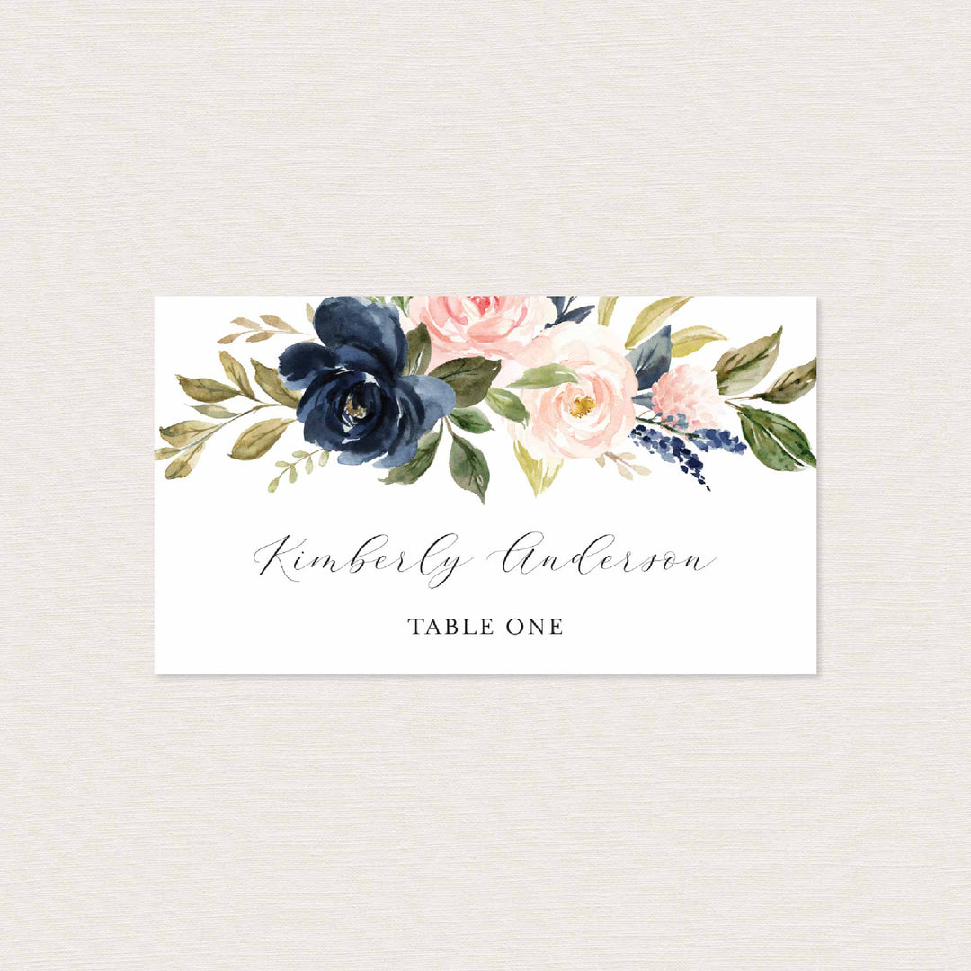 Navy Blush Wedding Place Card Printable