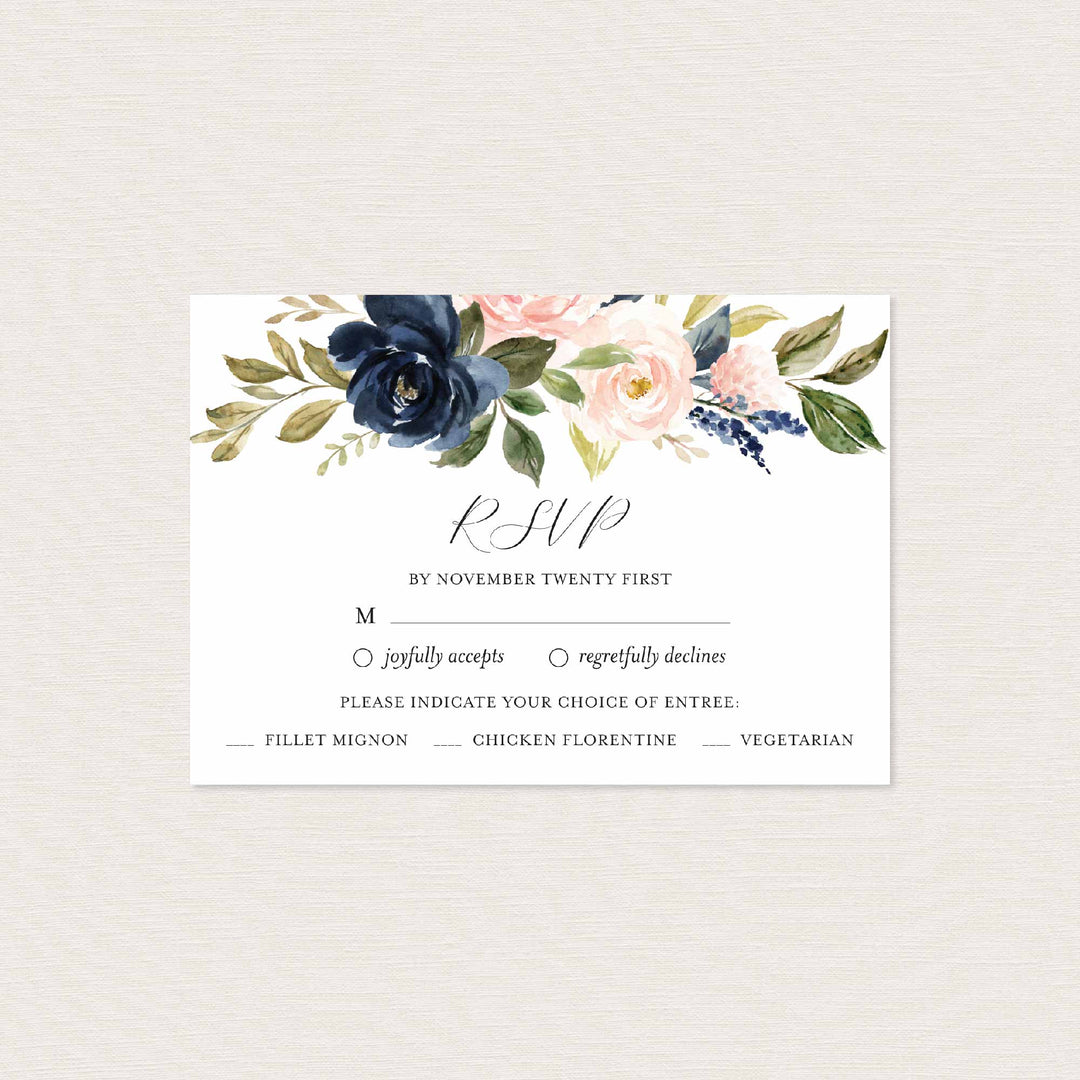 Navy Blush Wedding RSVP Card Printable