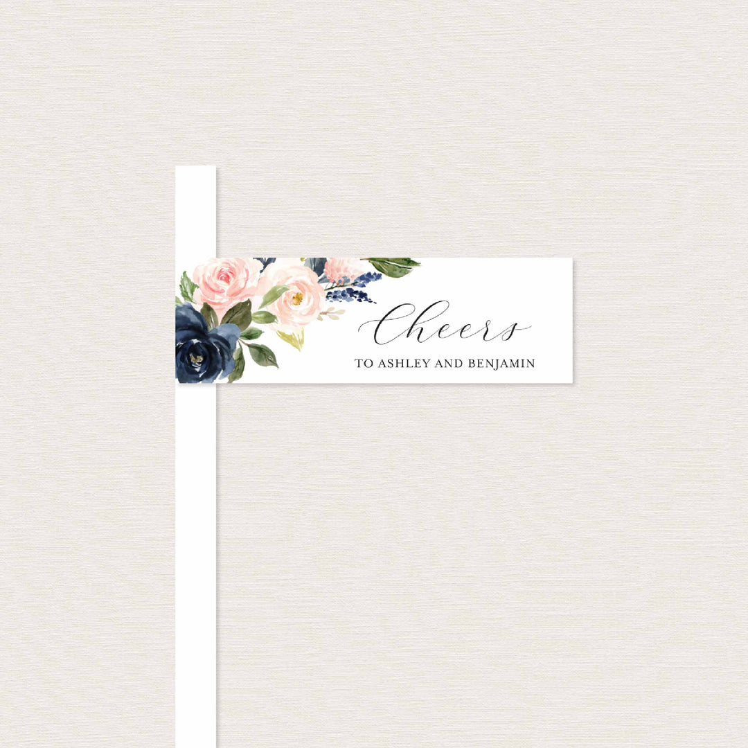 Navy Blush Wedding Straw Flag Printable