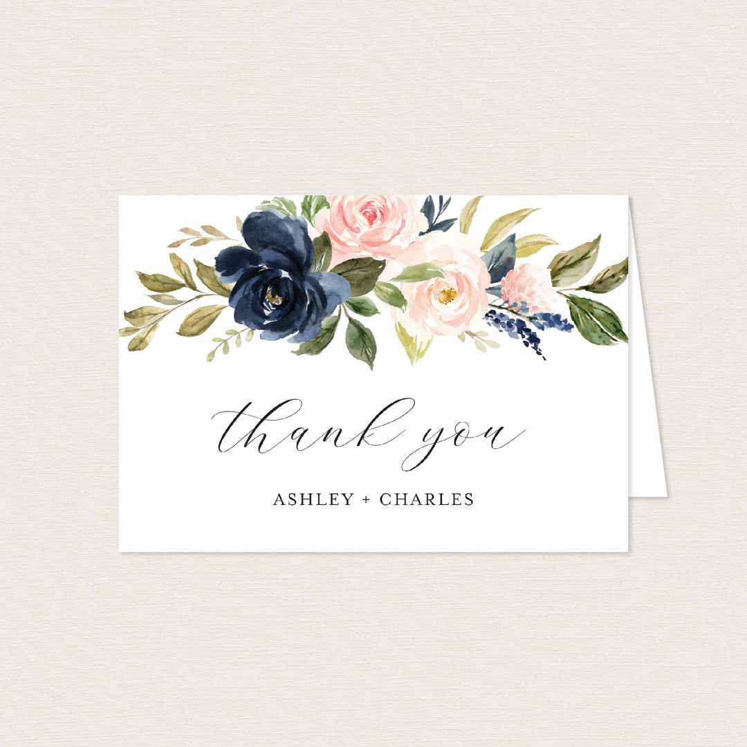 Navy Blush Wedding Thank You Card Printable