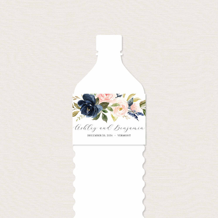 Navy Blush Wedding Water Bottle Label Printable