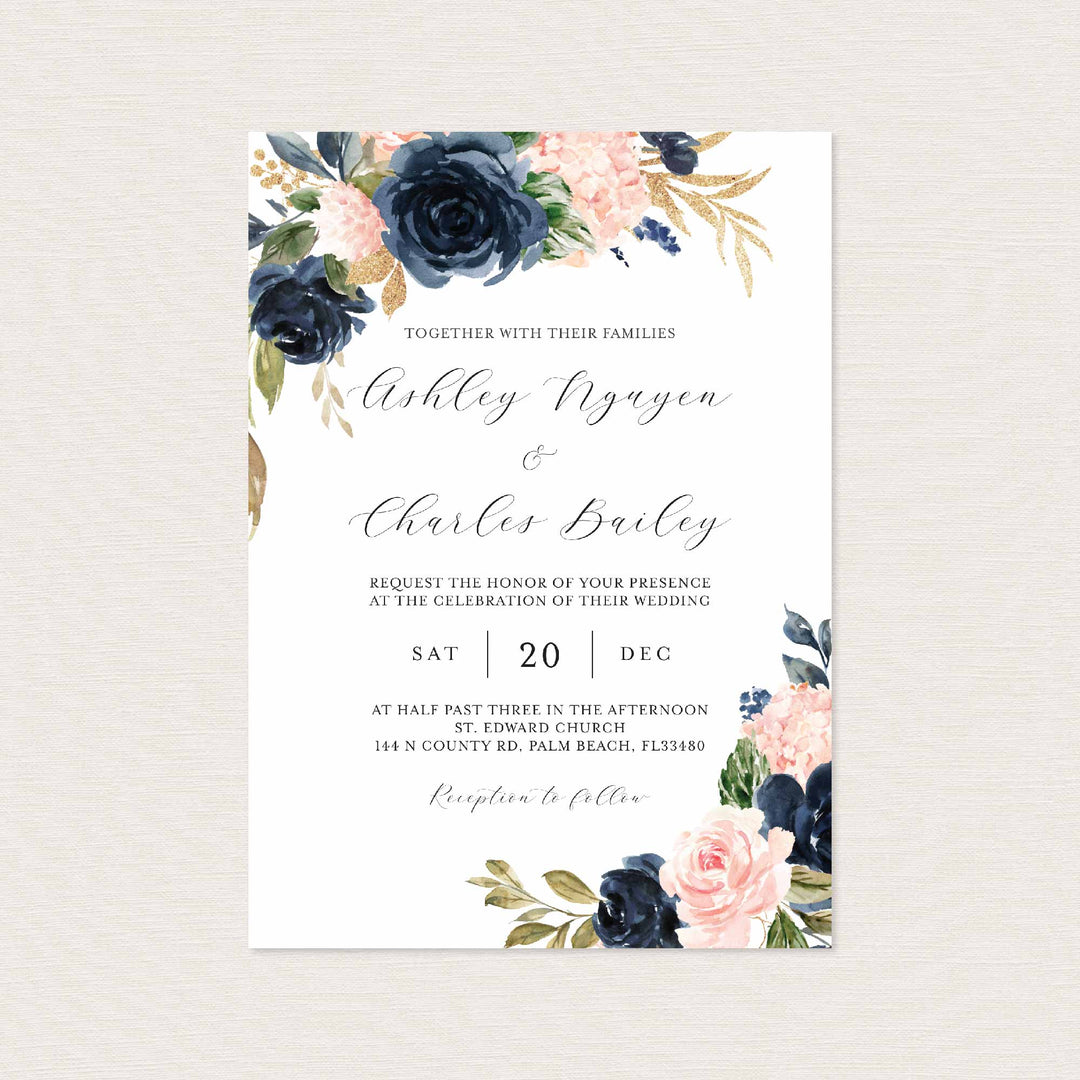 Navy Blush Wedding Invitation Printable