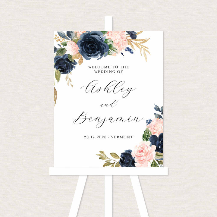 Navy Blush Wedding Welcome Sign Printable