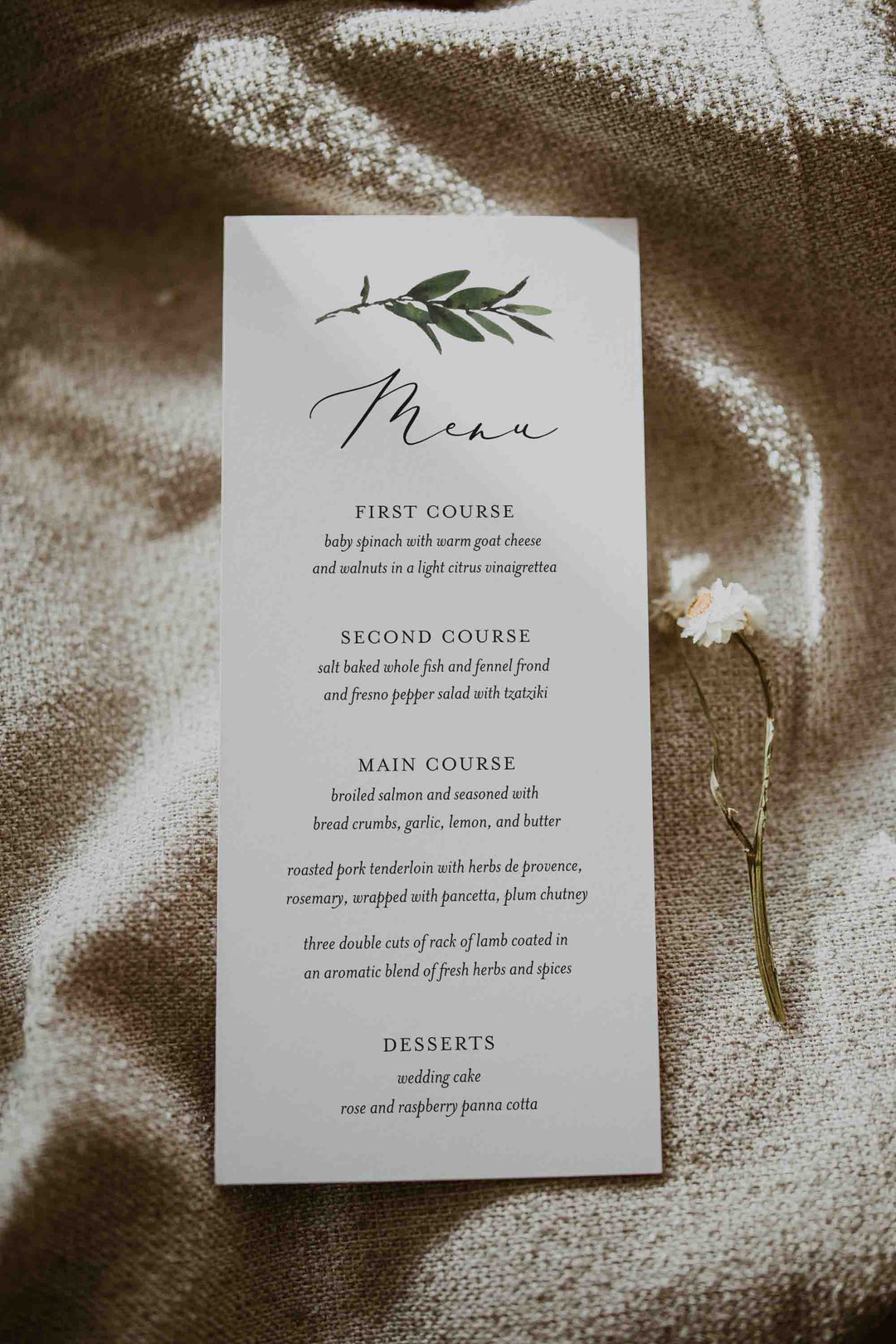 Foliage Wedding Menu Card Printable