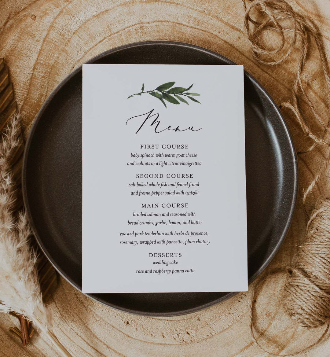 Foliage Wedding Menu Card Printable