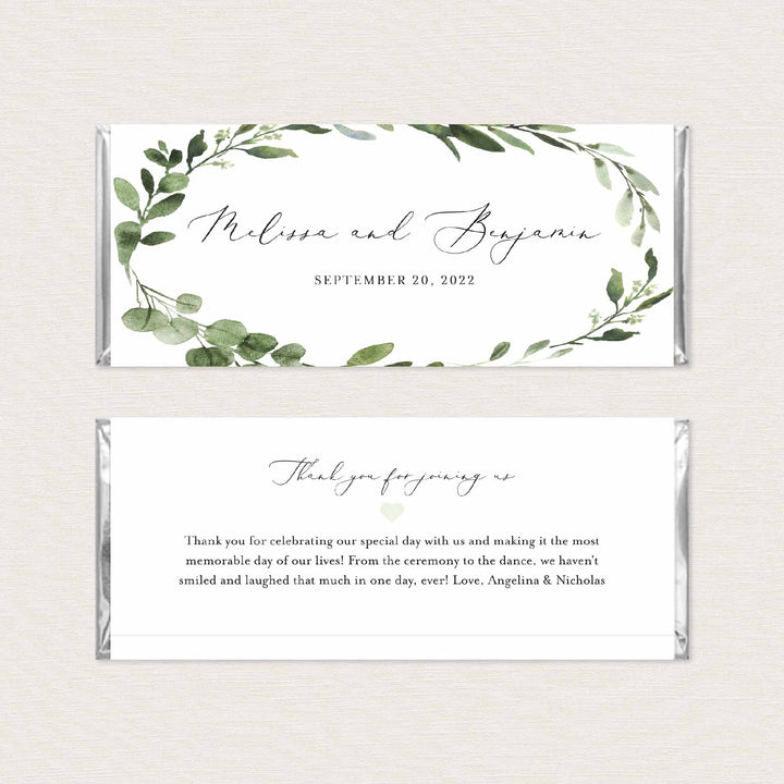 Foliage Wedding Chocolate Bar Wrapper Printable