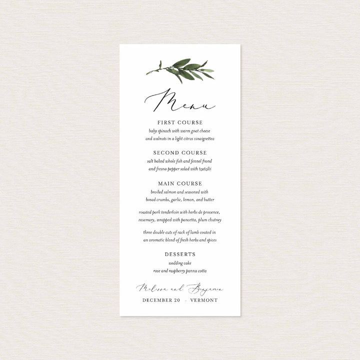 Foliage Wedding Menu Card Printable