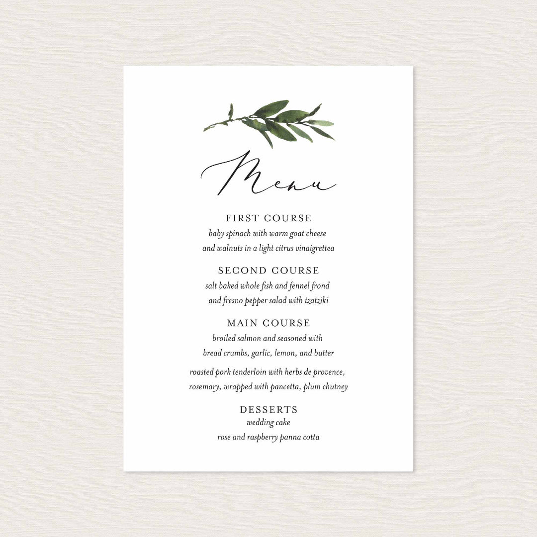 Foliage Wedding Menu Card Printable