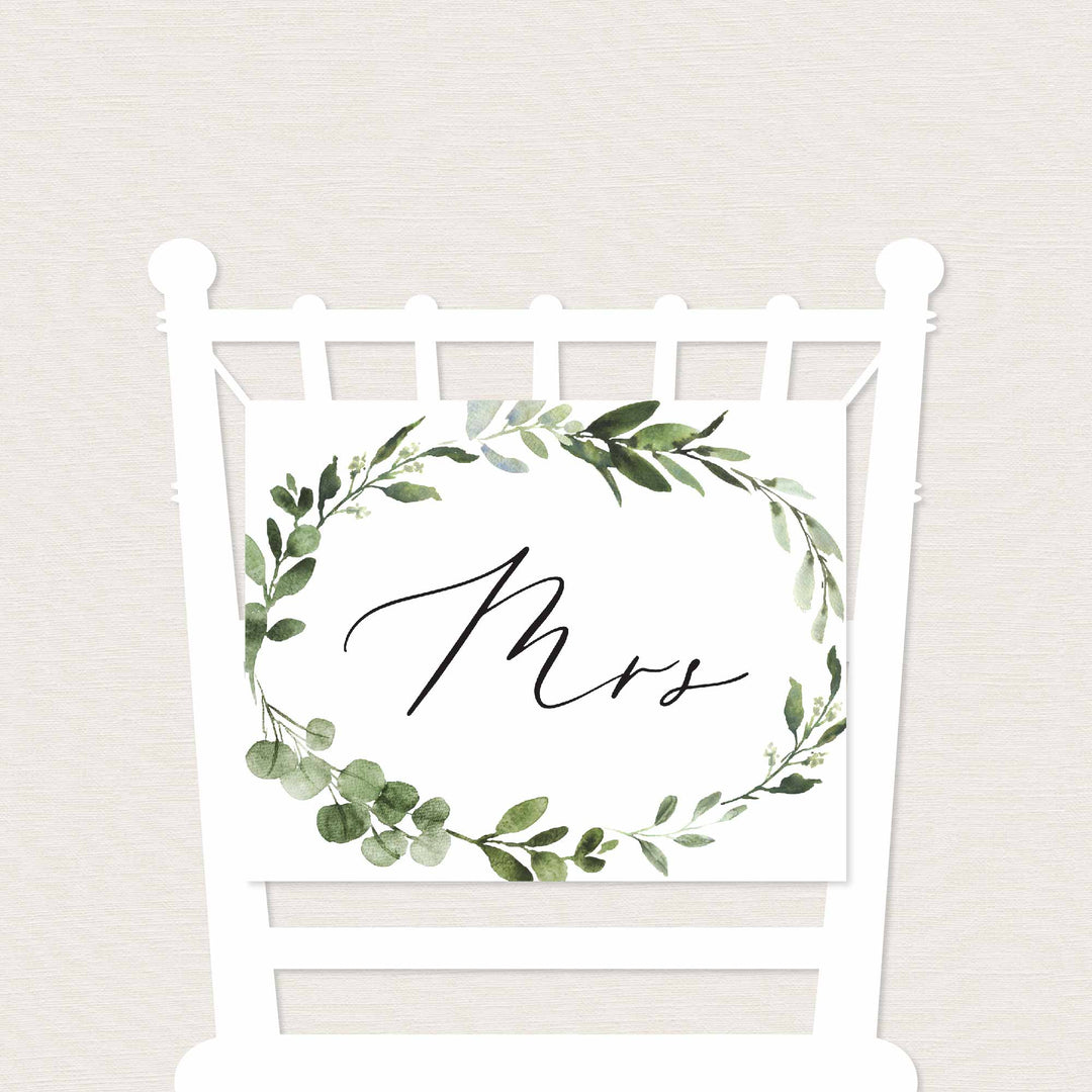 Foliage Mr and Mrs Chair Sign Printable