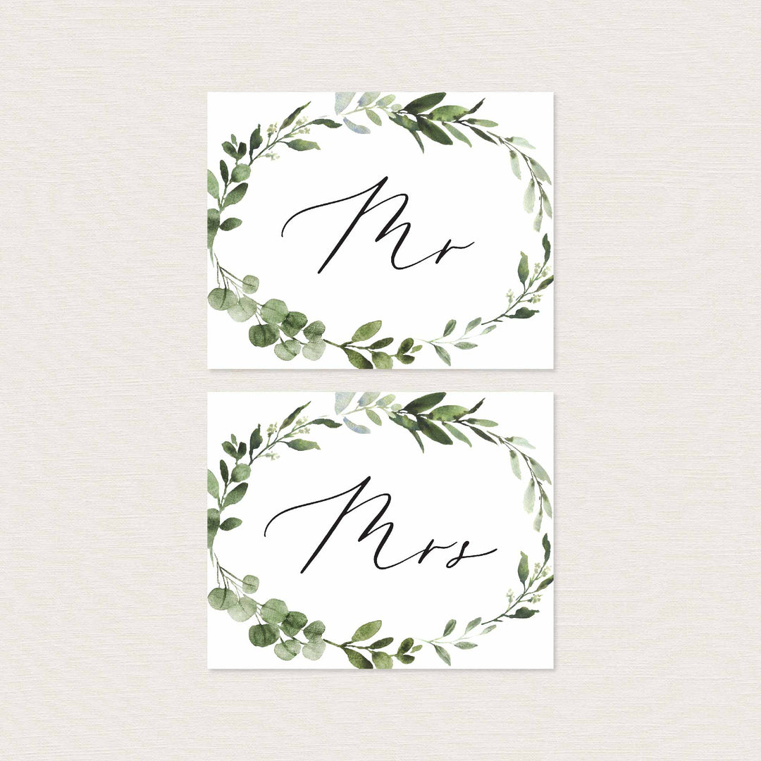 Foliage Mr and Mrs Chair Sign Printable