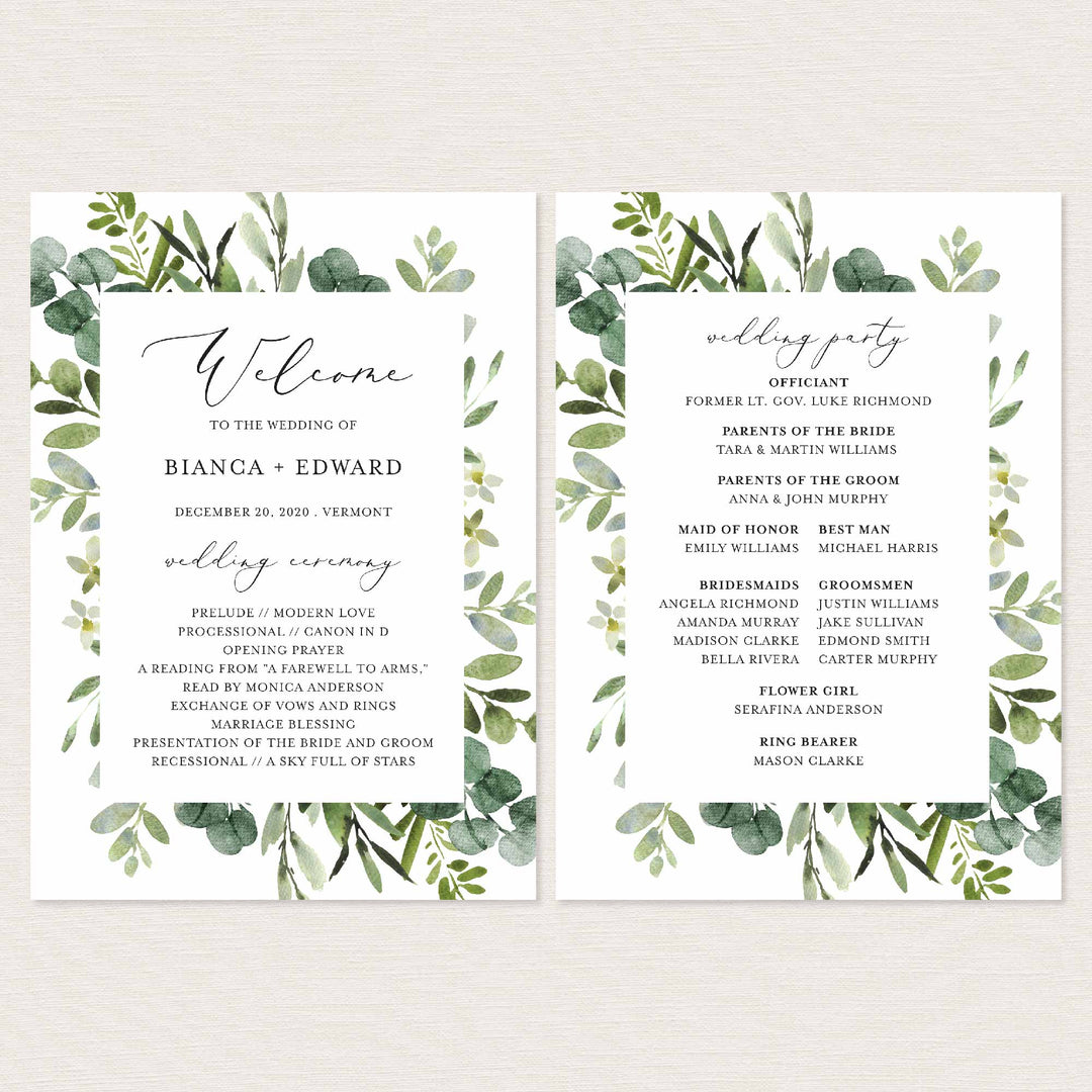 Foliage Fan Wedding Program Printable