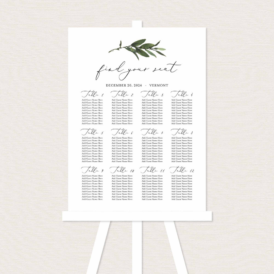 Foliage Wedding Seating Chart Sign Printable