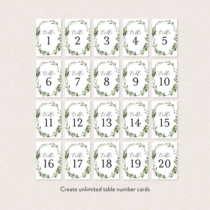 Foliage Wedding Table Number Printable