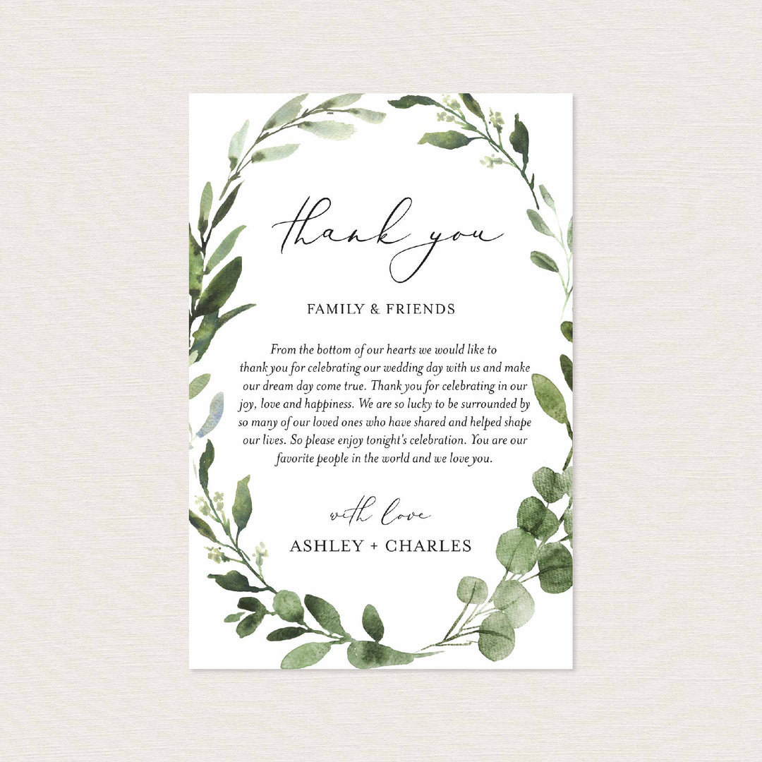 Foliage Wedding Thank You Note Printable