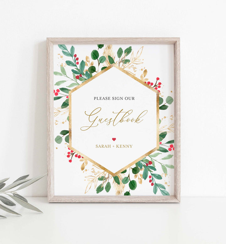 Winter Berry Wedding Guestbook Sign Printable