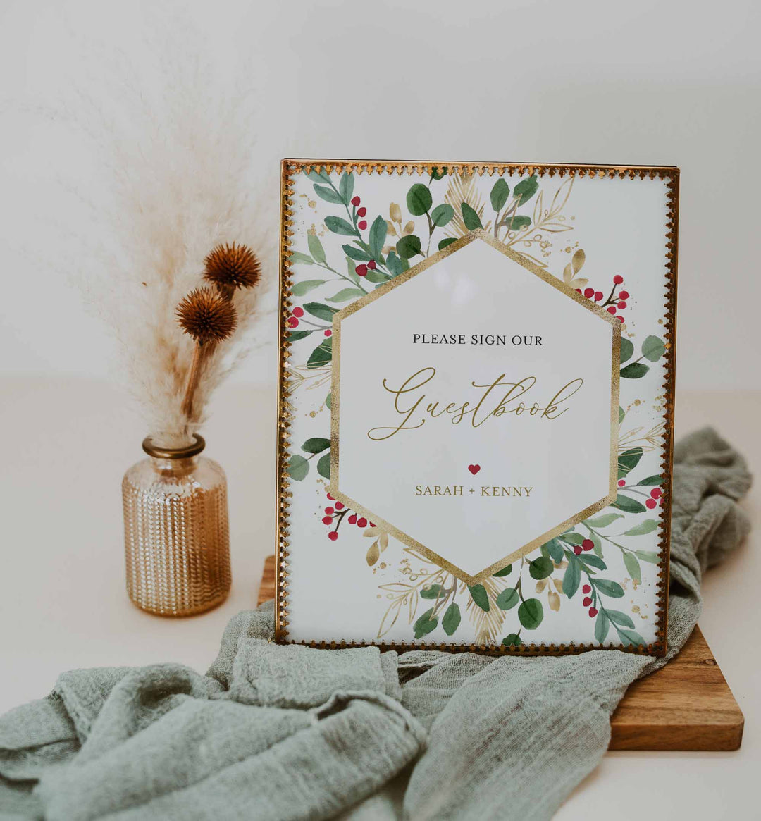 Winter Berry Wedding Guestbook Sign Printable