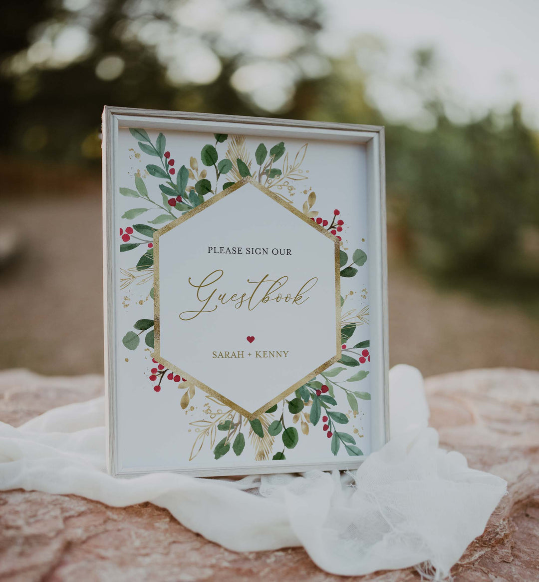 Winter Berry Wedding Guestbook Sign Printable