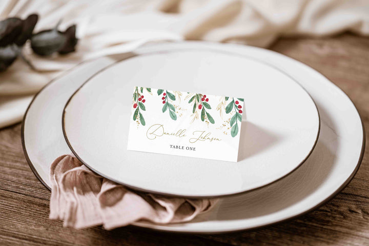 Winter Berry Wedding Place Card Printable