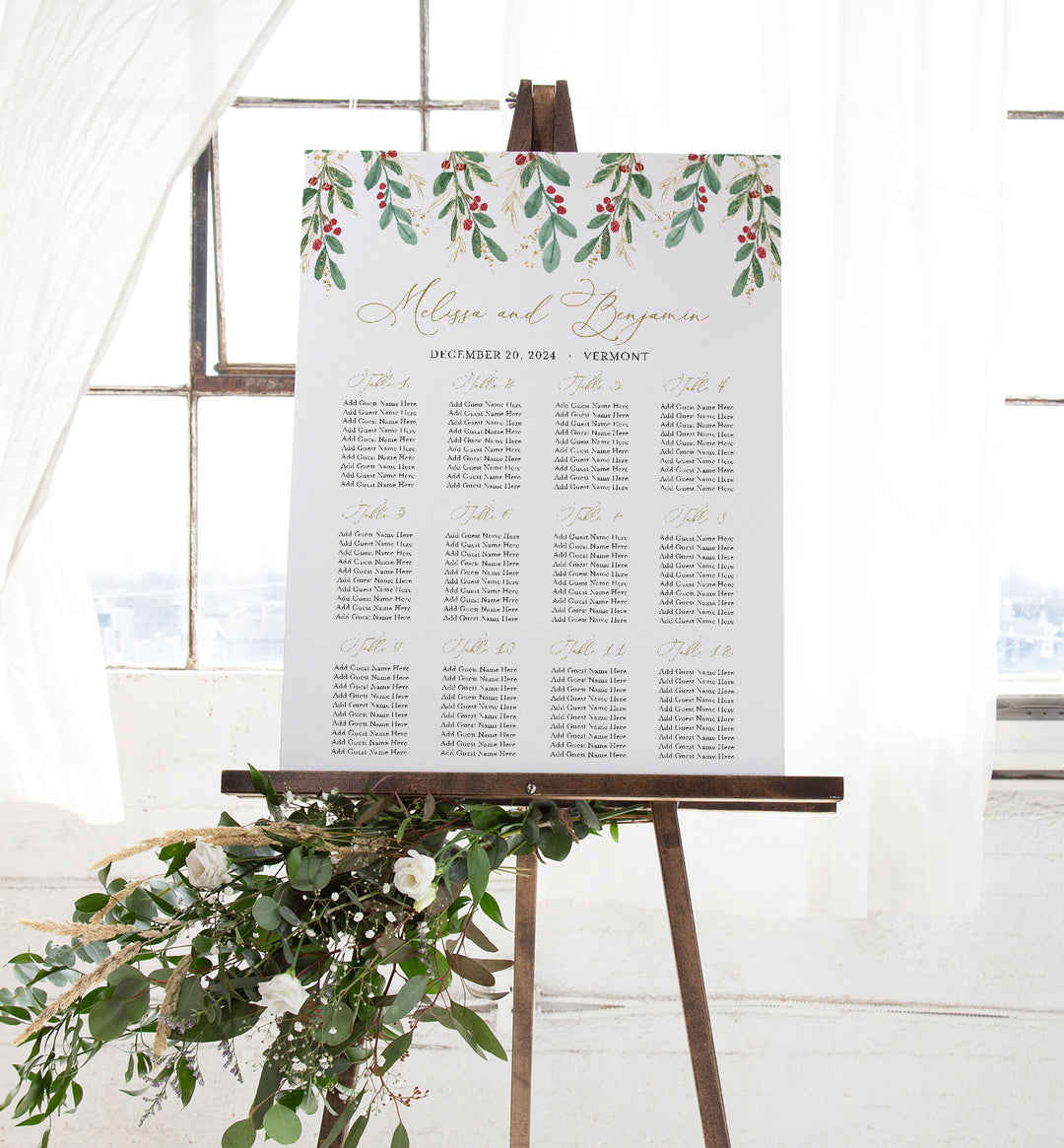 Winter Berry Wedding Seating Chart Sign Printable