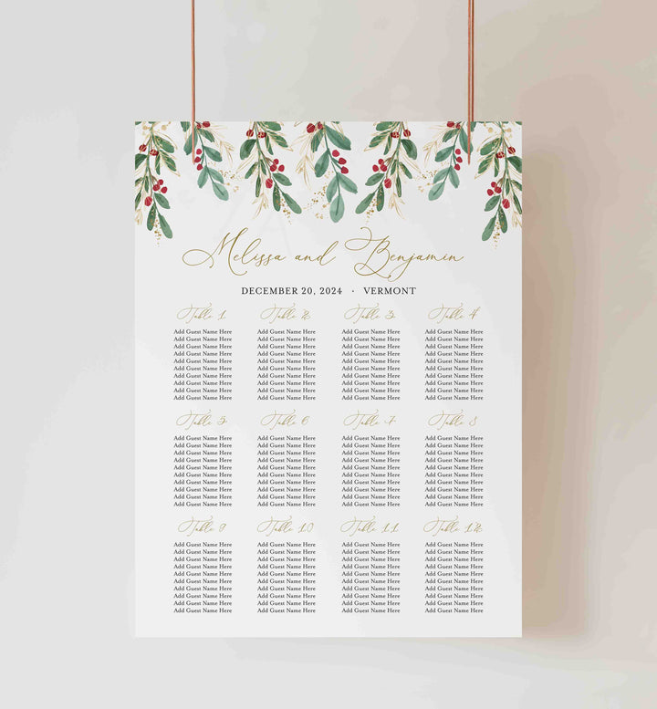 Winter Berry Wedding Seating Chart Sign Printable