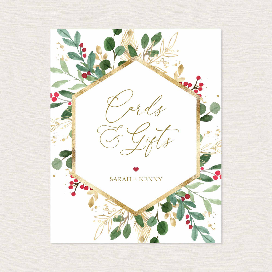 Winter Berry Wedding Cards and Gifts Sign Printable