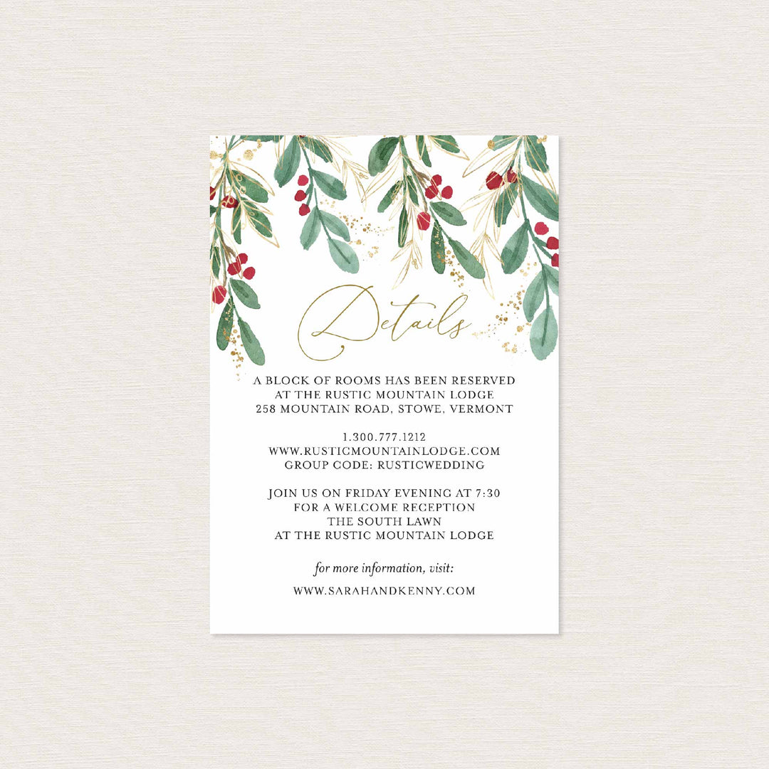 Winter Berry Wedding Details Card Printable