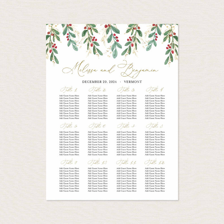 Winter Berry Wedding Seating Chart Sign Printable