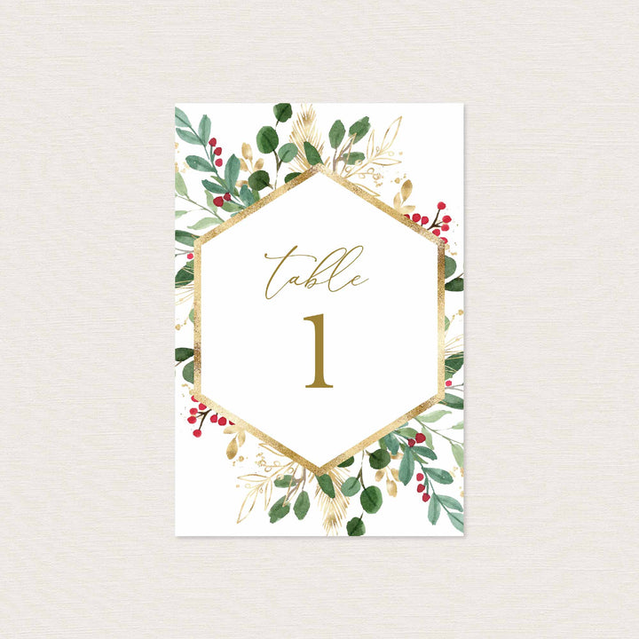 Winter Berry Wedding Table Number Printable