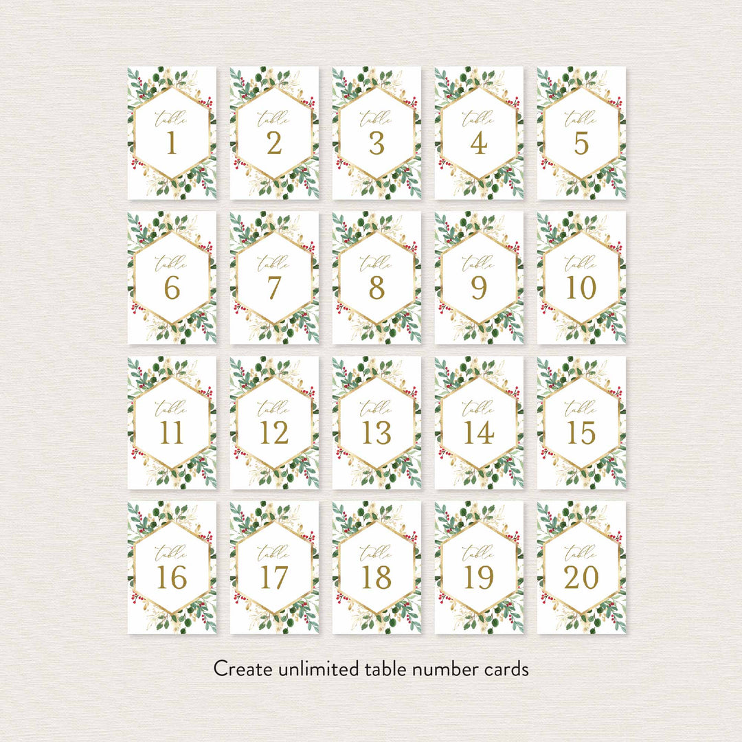 Winter Berry Wedding Table Number Printable