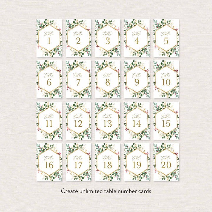 Winter Berry Wedding Table Number Printable