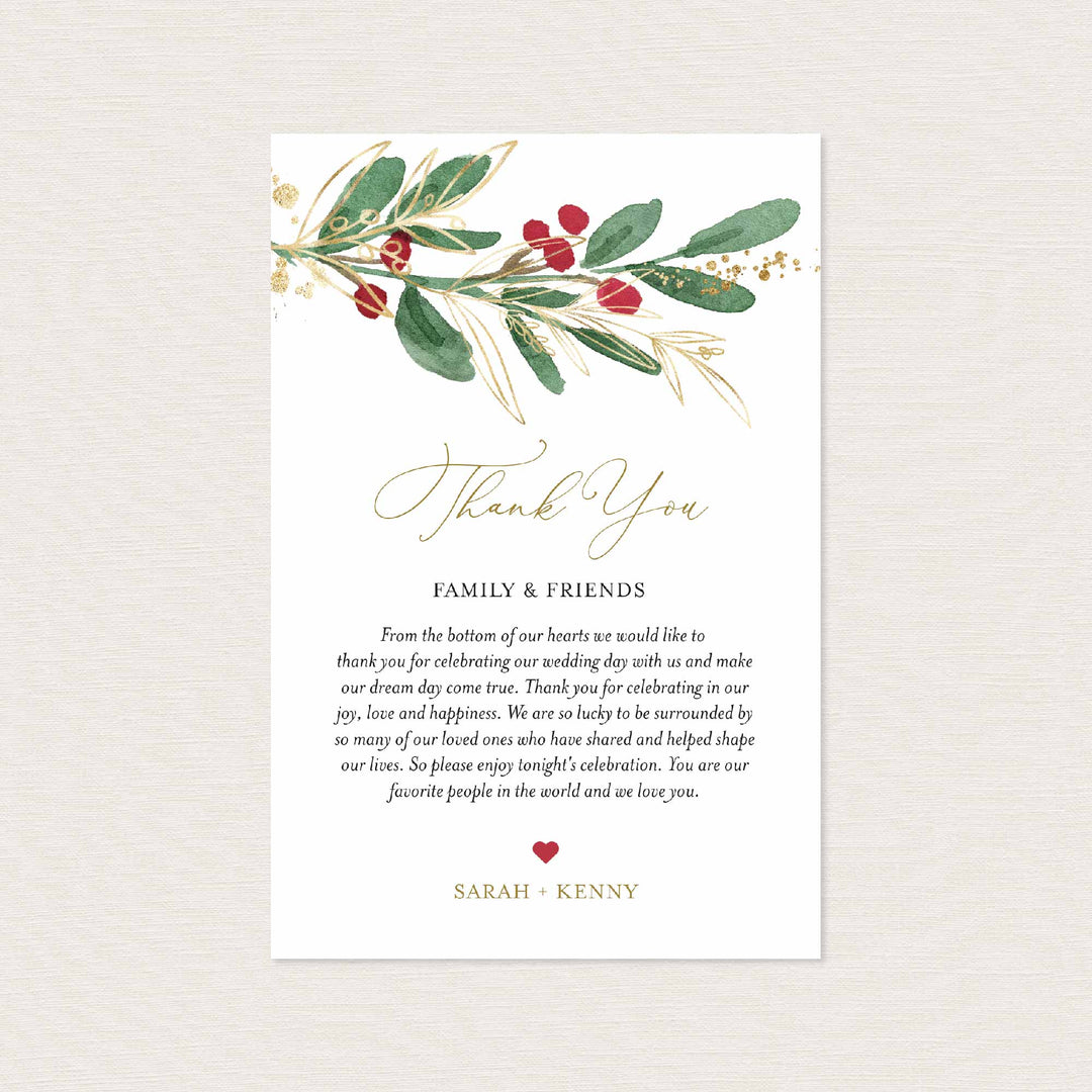 Winter Berry Wedding Thank You Note Printable