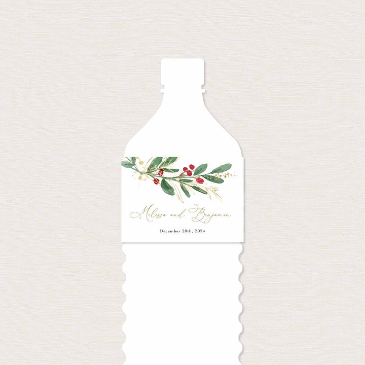 Winter Berry Wedding Water Bottle Label Printable