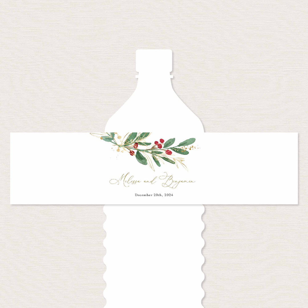 Winter Berry Wedding Water Bottle Label Printable