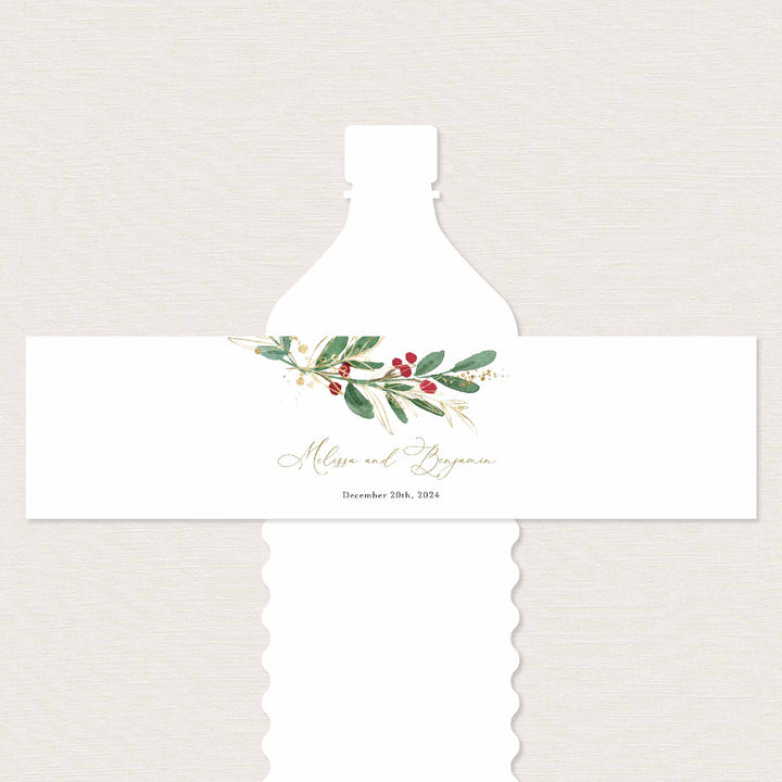 Winter Berry Wedding Water Bottle Label Printable