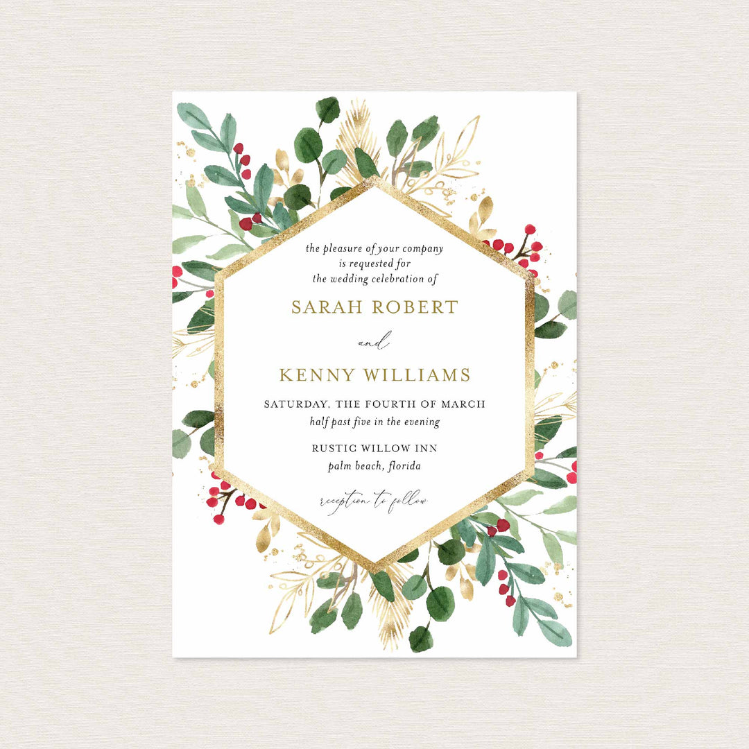 Winter Berry Wedding Invitation Printable