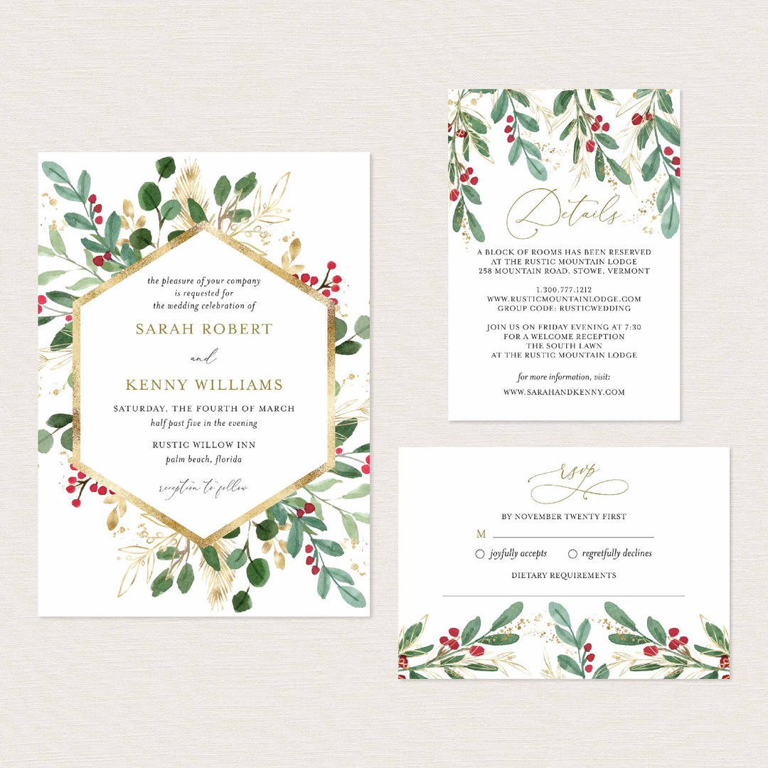 Winter Berry Wedding Suite Printable