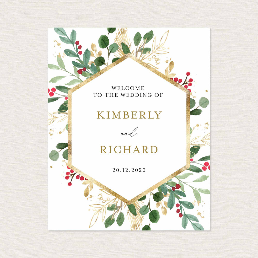 Winter Berry Wedding Welcome Sign Printable