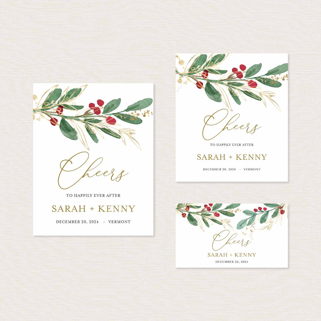 Winter Berry Wedding Wine and Champagne Label Printable