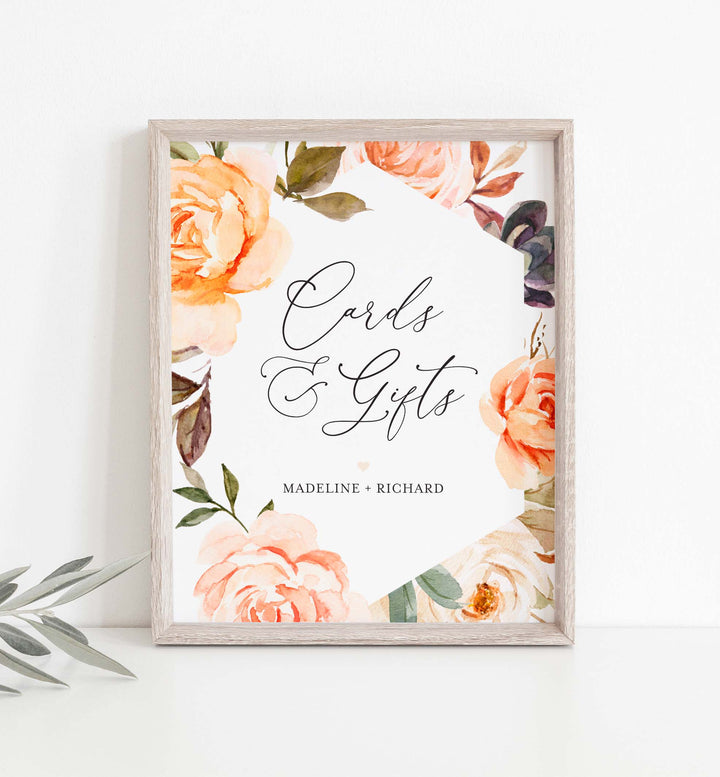 Peach and Cream Wedding Cards and Gifts Sign Printable