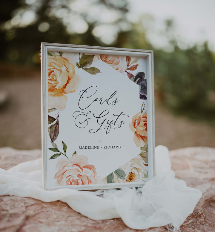 Peach and Cream Wedding Cards and Gifts Sign Printable
