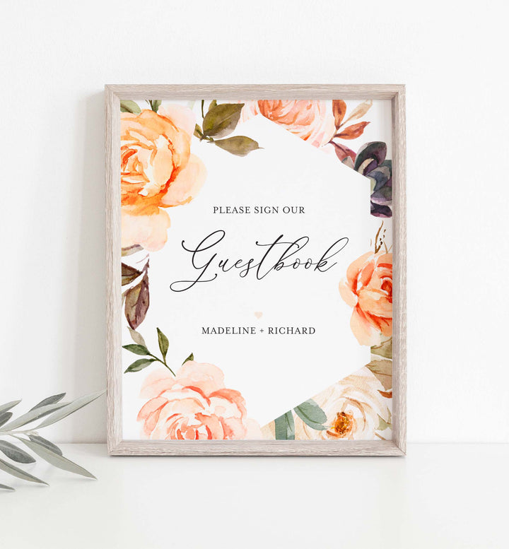 Peach and Cream Wedding Guestbook Sign Printable