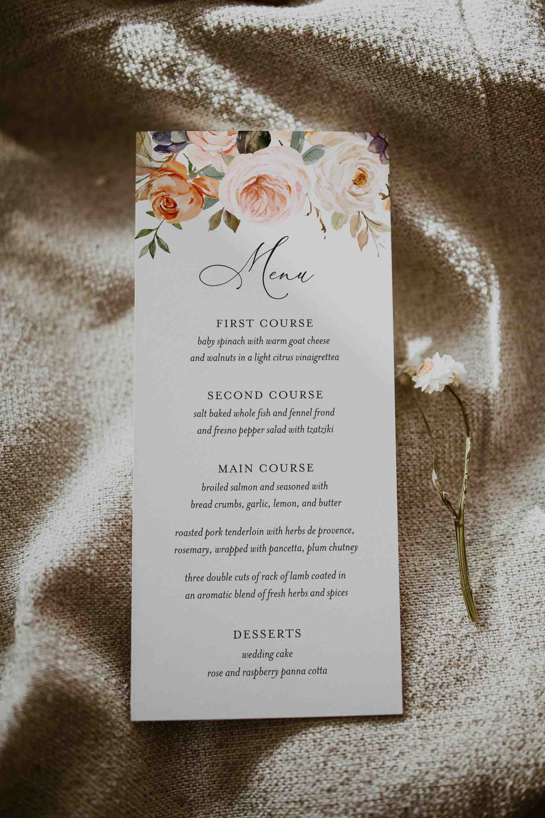 Autumn Garden Wedding Menu Card Printable