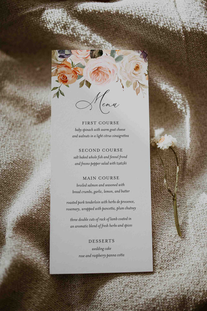 Autumn Garden Wedding Menu Card Printable