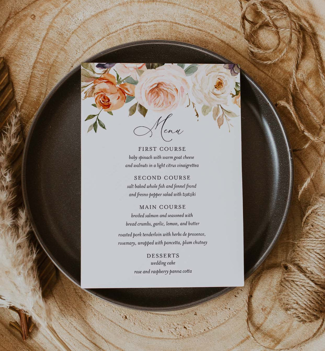 Autumn Garden Wedding Menu Card Printable