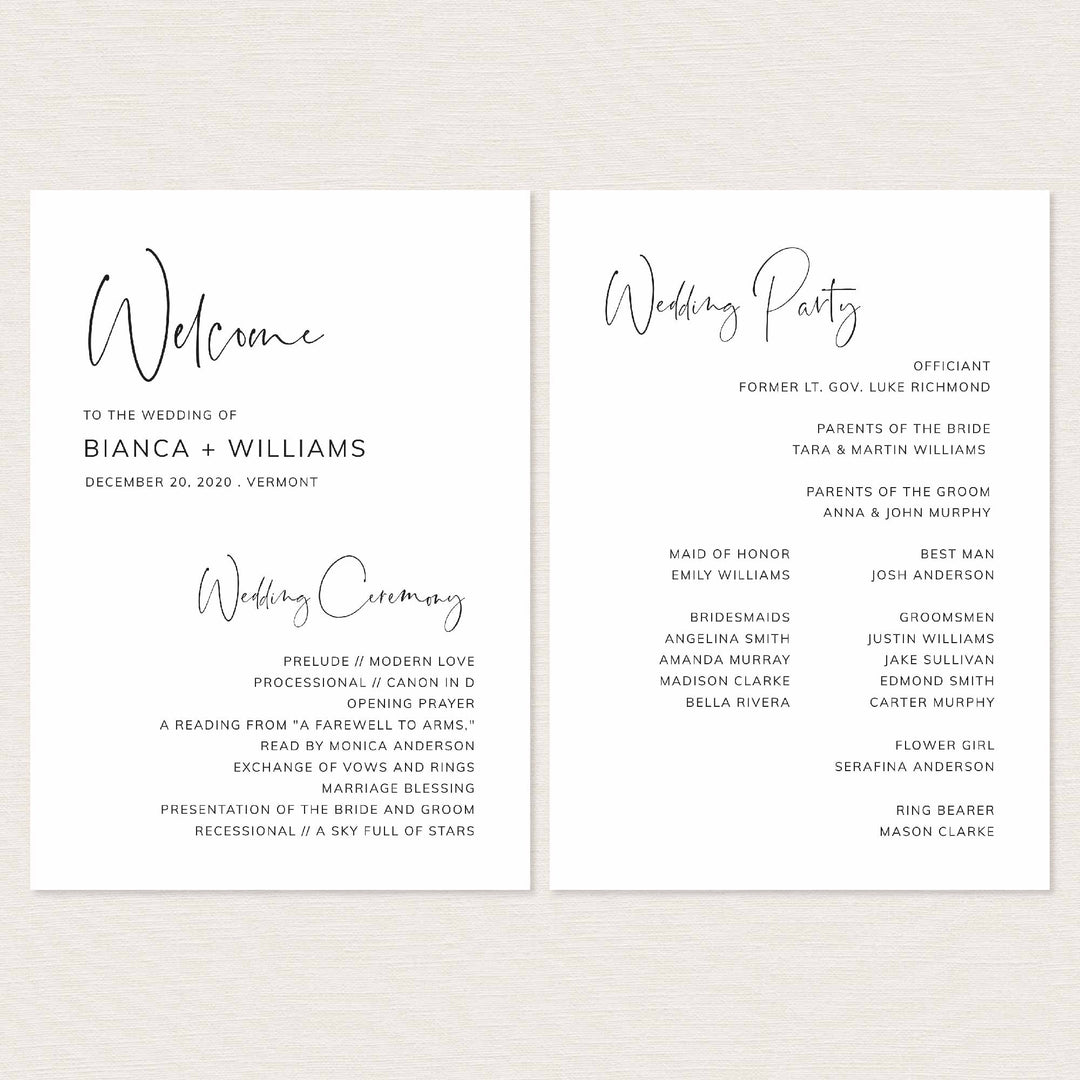 Modern Minimal Fan Wedding Program Printable