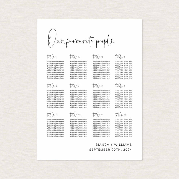 Modern Minimal Wedding Seating Chart Sign Printable