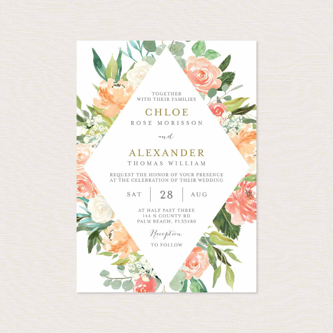 Peach and Cream Wedding Invitation Printable