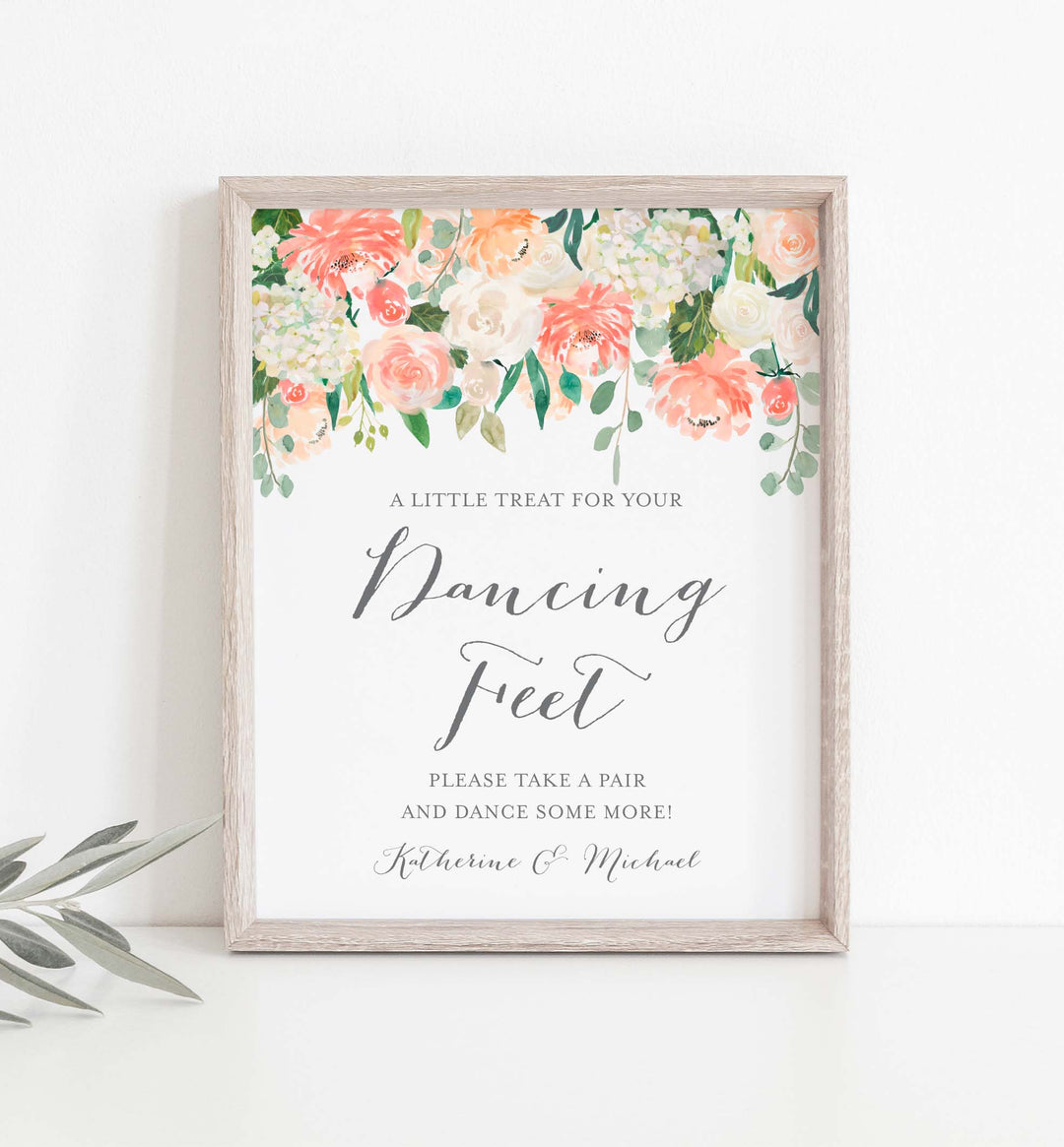 Peach and Cream Wedding Dancing Shoes Sign Printable